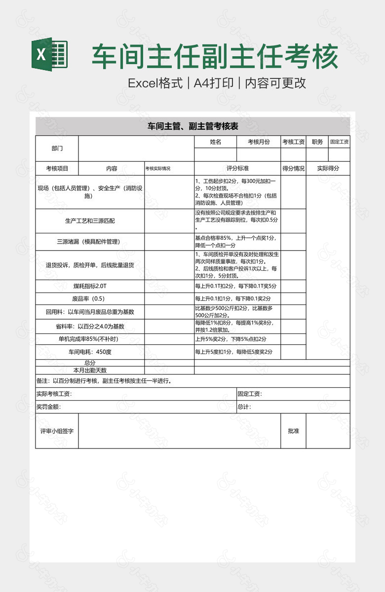 车间主任副主任考核