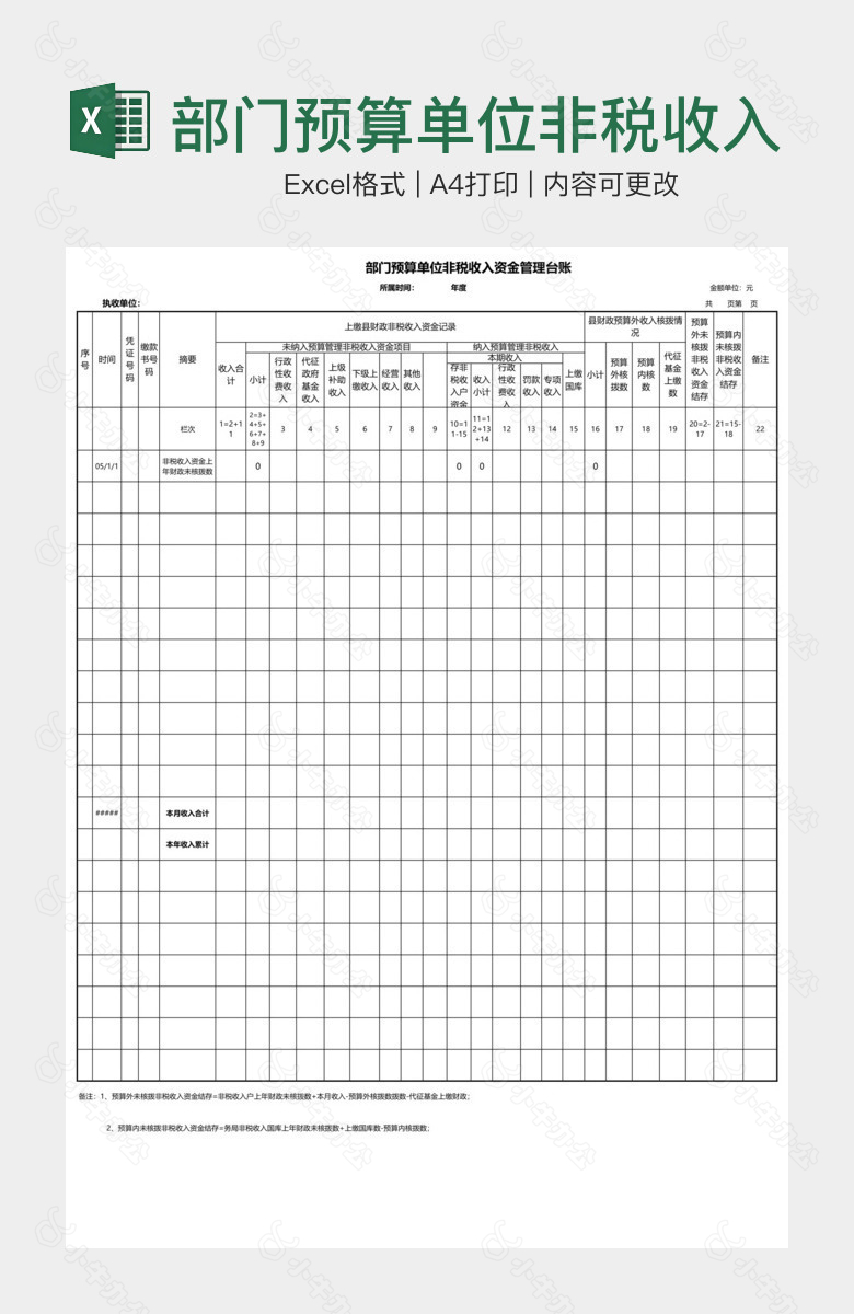 部门预算单位非税收入资金管理台账