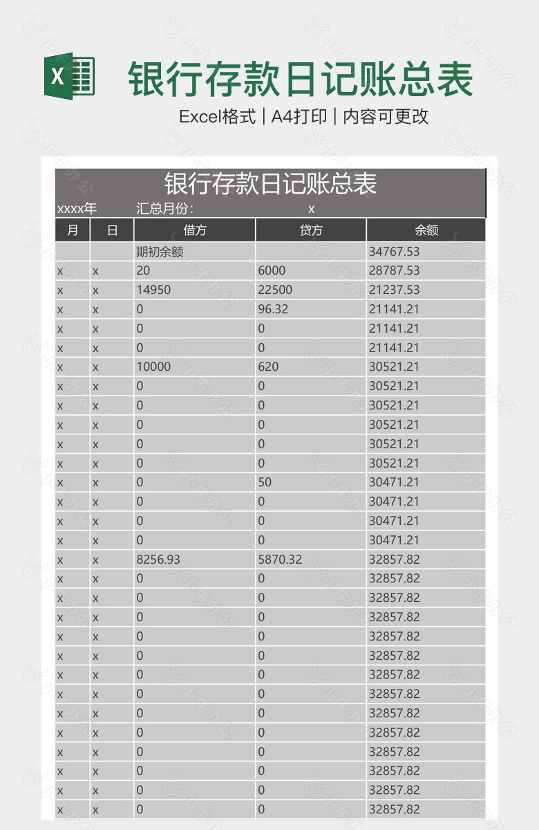 银行存款日记账总表