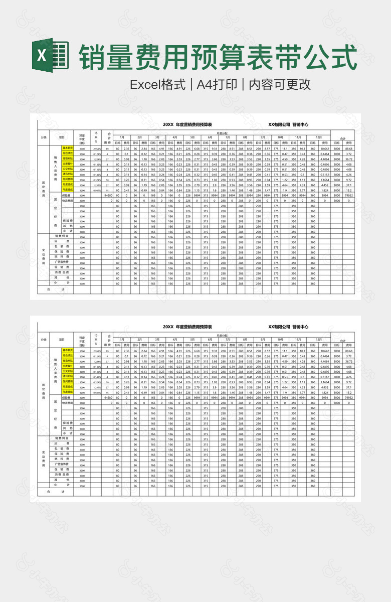 销量费用预算表带公式