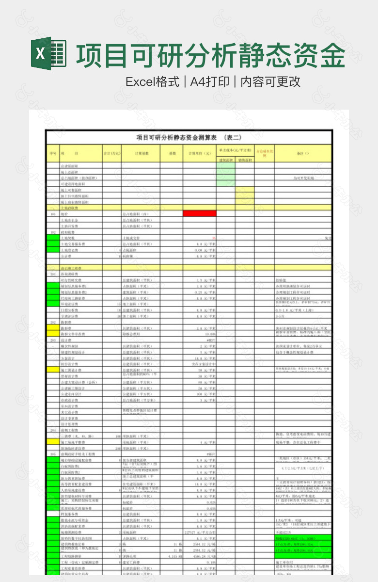 项目可研分析静态资金测算表