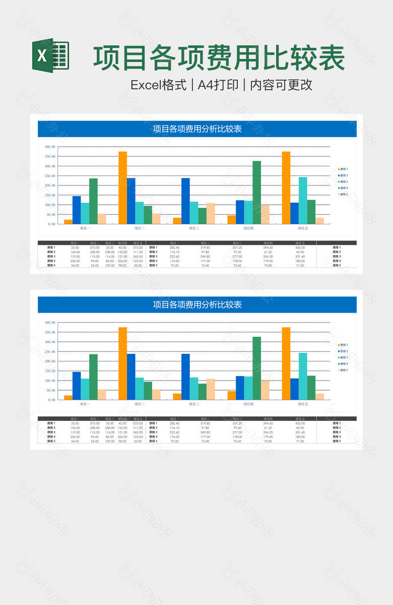 项目各项费用比较表