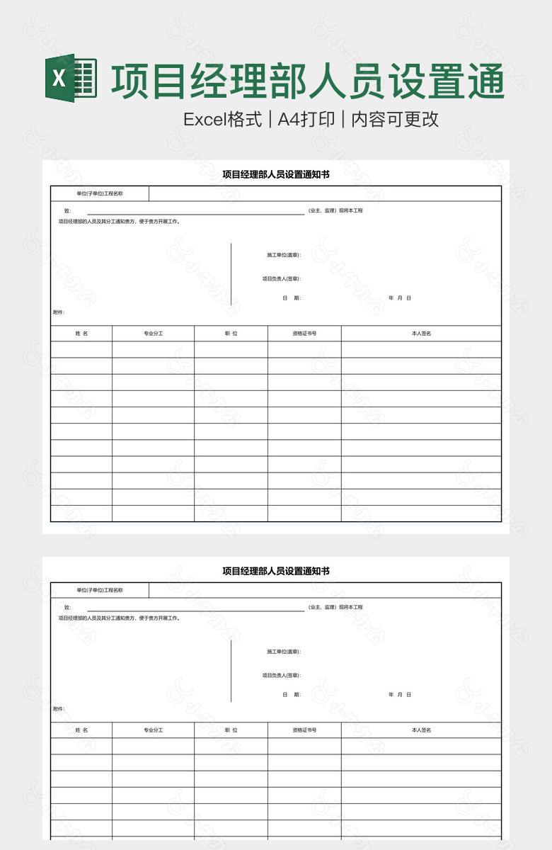 项目经理部人员设置通知书