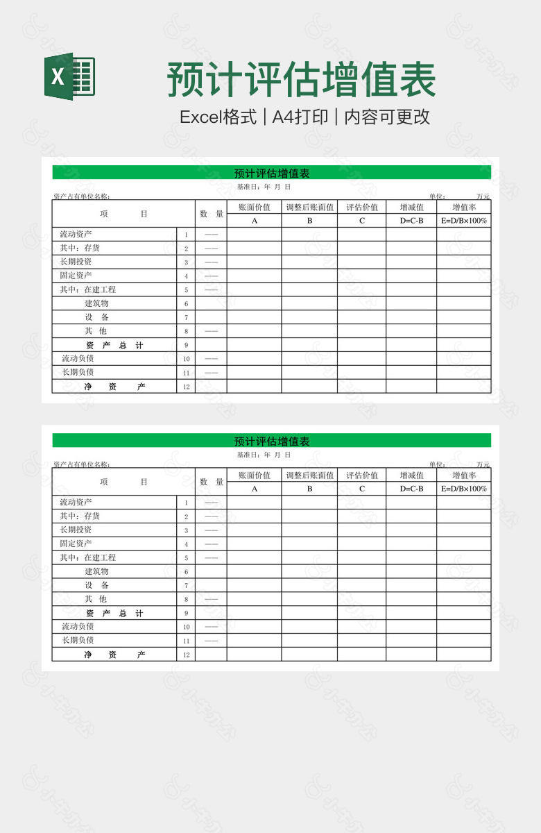 预计评估增值表