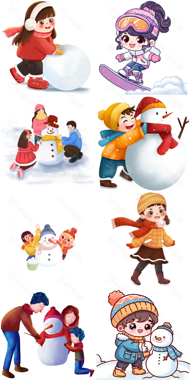 温馨卡通Q版冬季玩雪人物插画设计