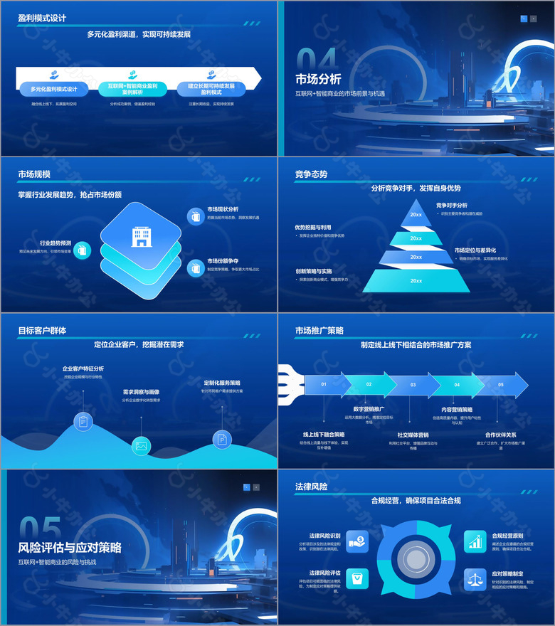 蓝色科技风互联网智能商业PPT模板no.3