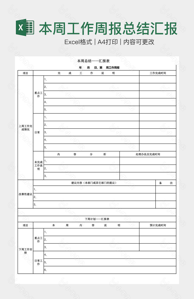 本周工作周报总结汇报表