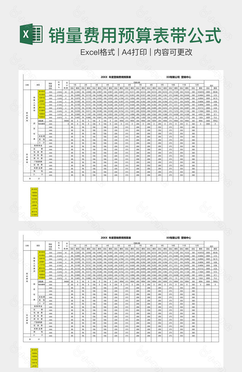 销量费用预算表带公式