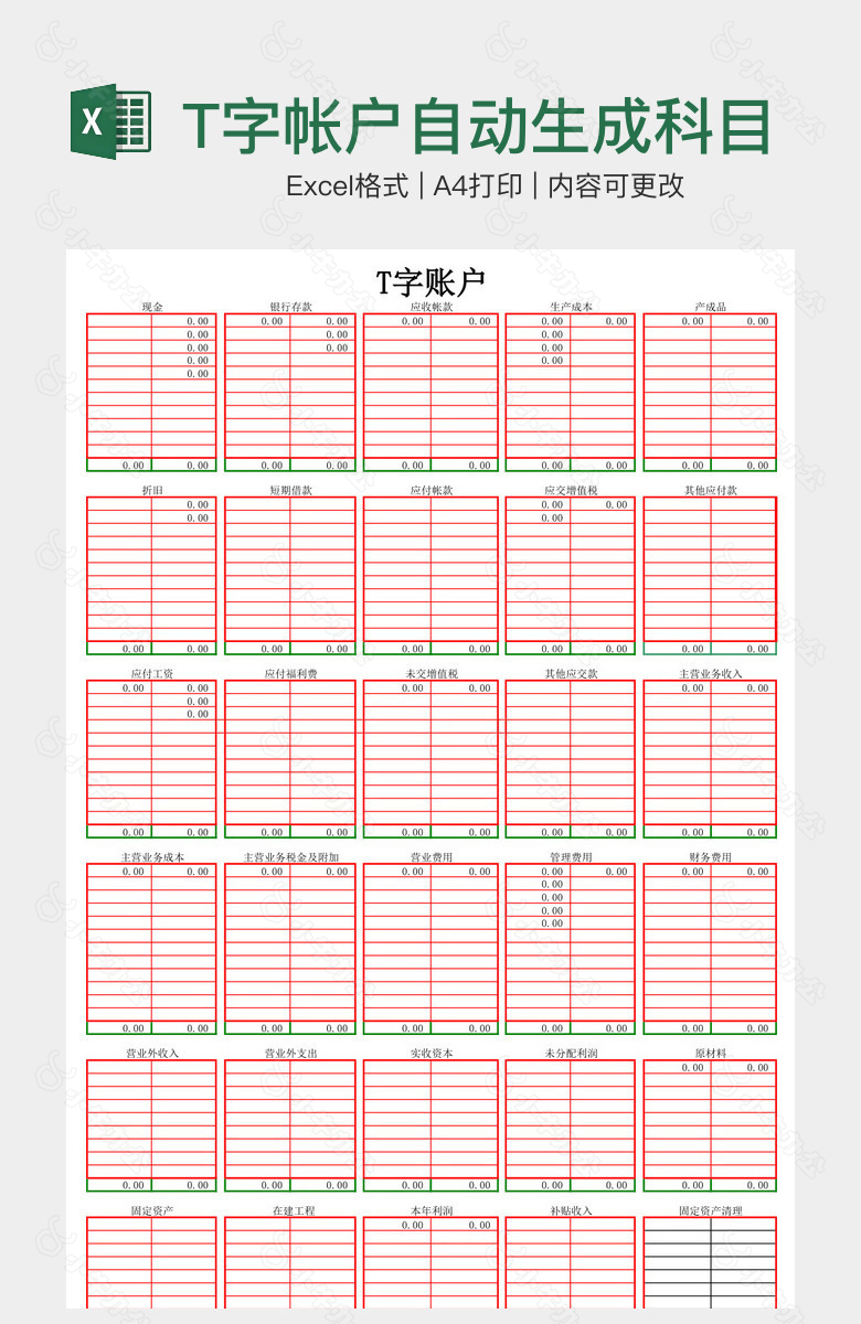 T字帐户自动生成科目表