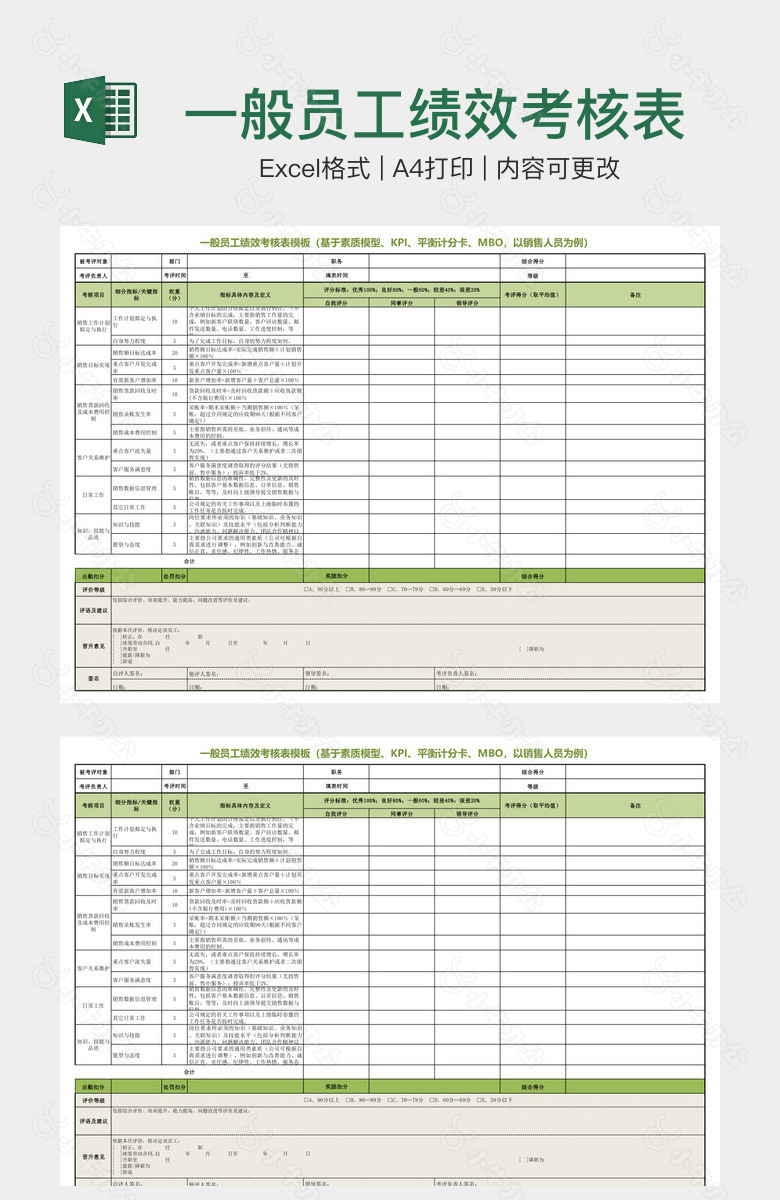 一般员工绩效考核表