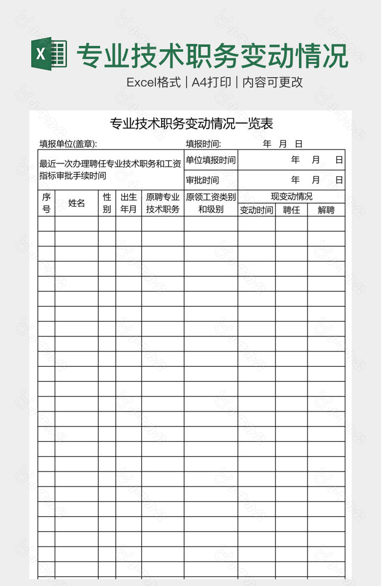 专业技术职务变动情况一览表