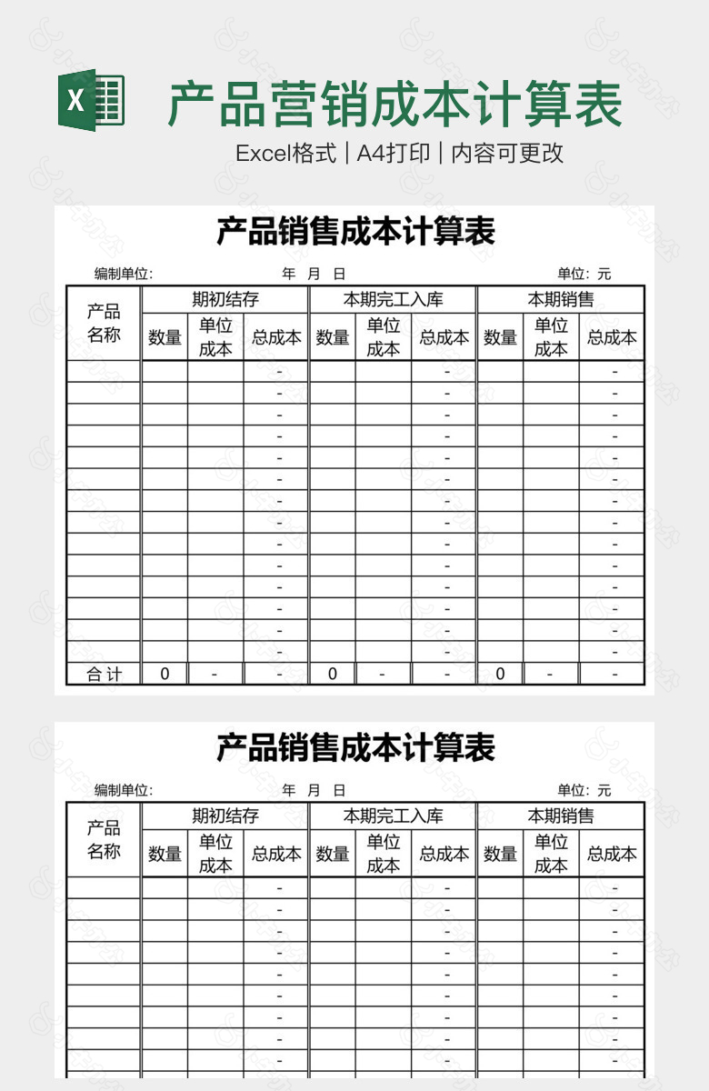 产品营销成本计算表