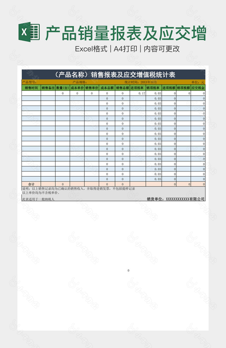 产品销量报表及应交增值税表