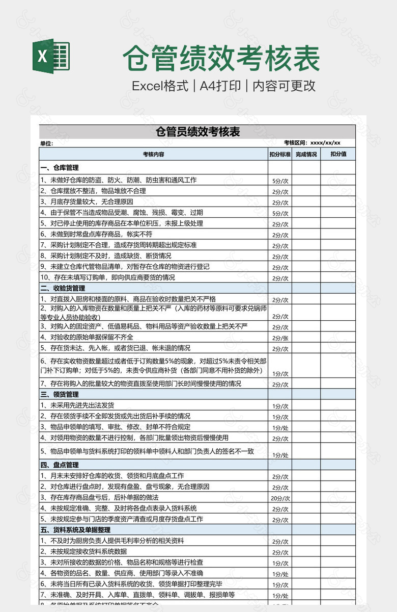 仓管绩效考核表