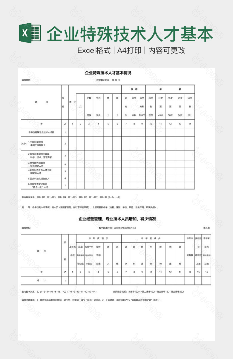 企业特殊技术人才基本情况表