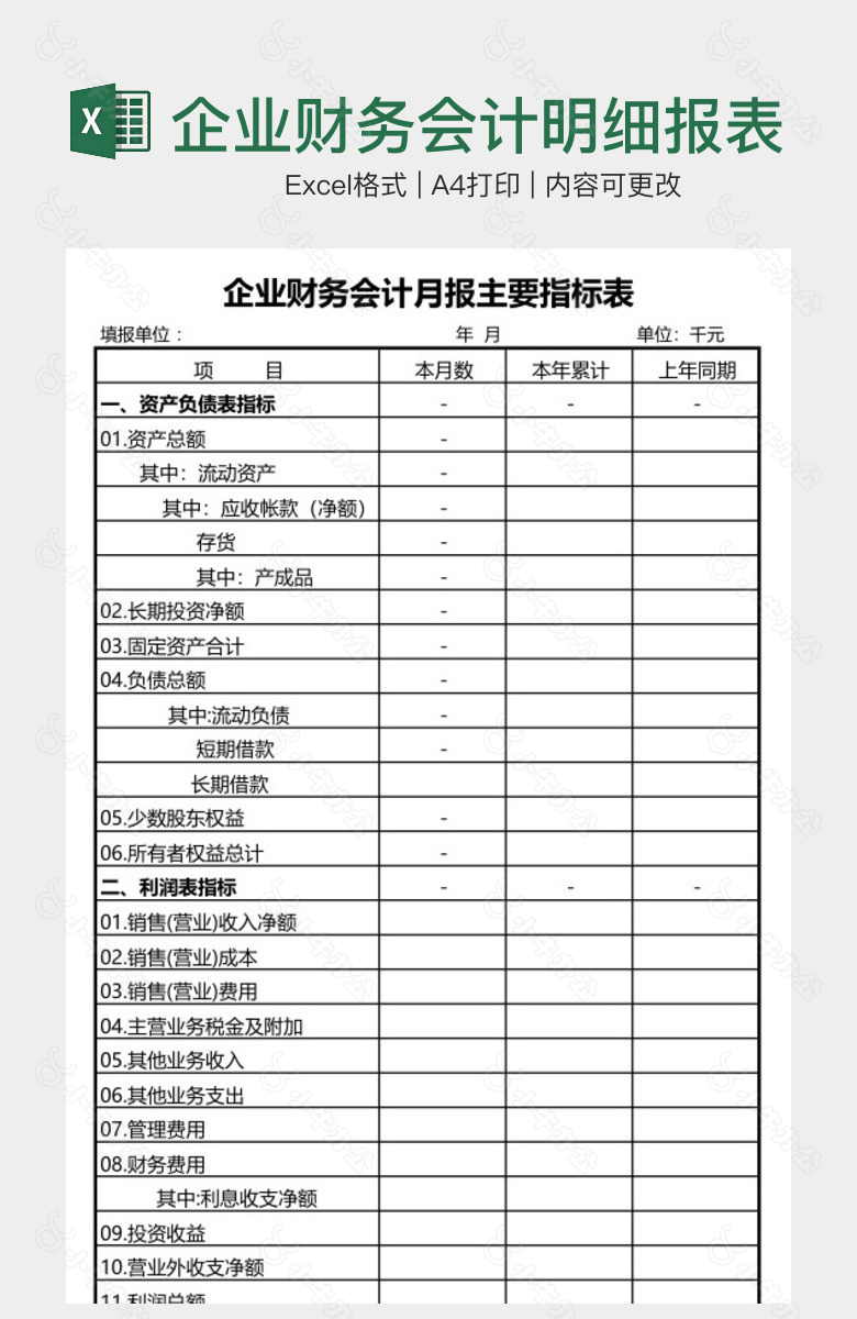 企业财务会计明细报表