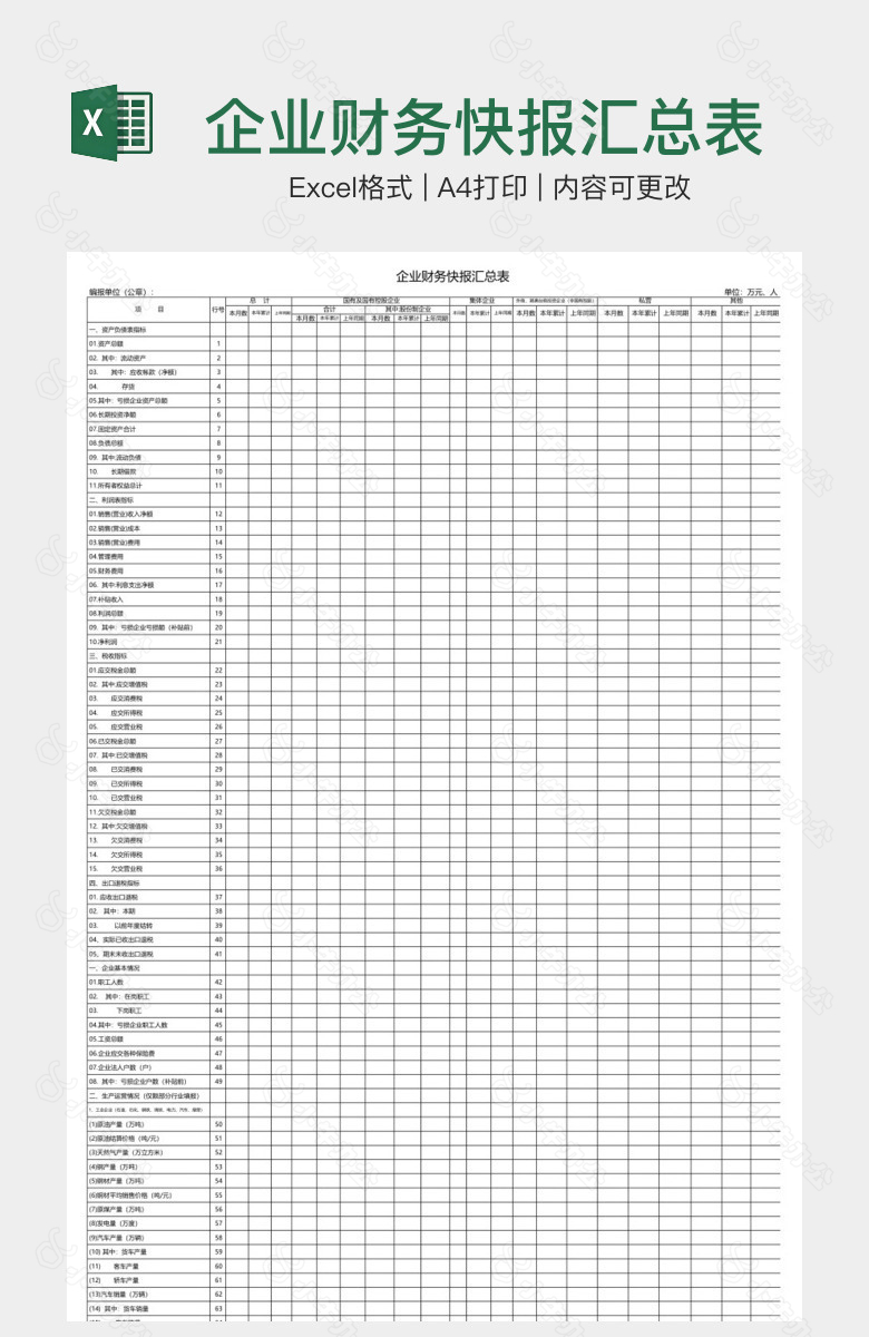 企业财务快报汇总表