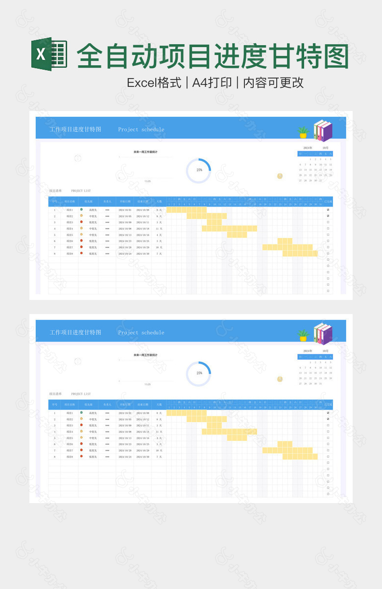 全自动项目进度甘特图