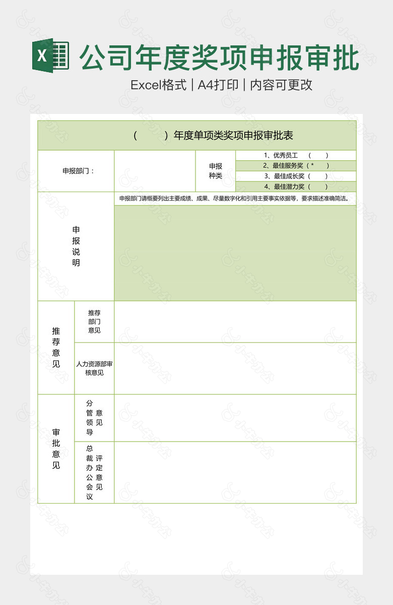 公司年度奖项申报审批表