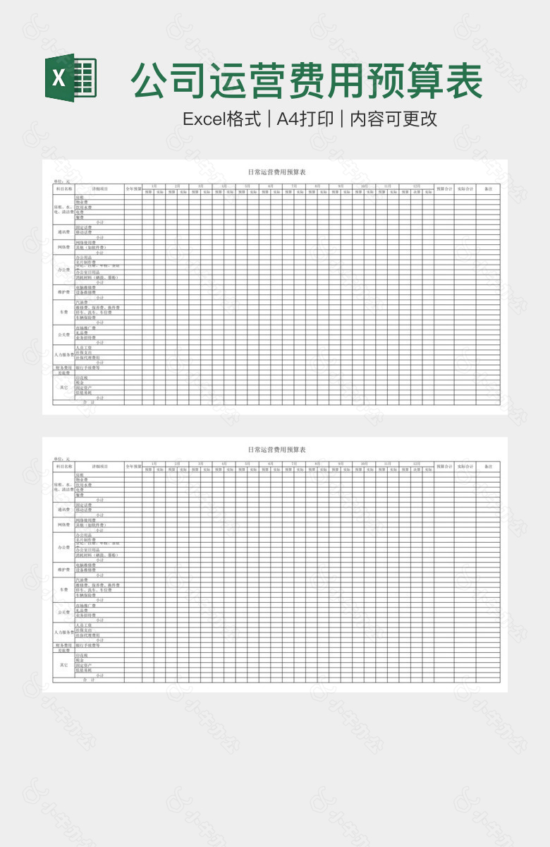 公司运营费用预算表