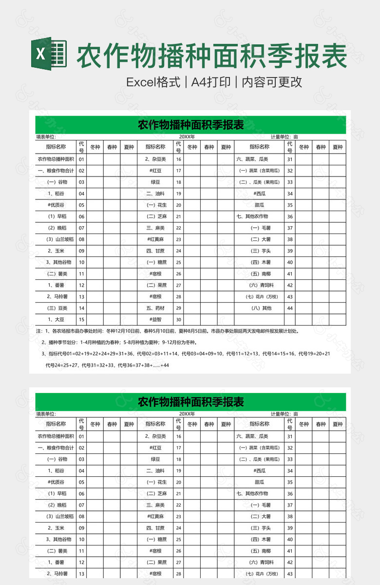 农作物播种面积季报表