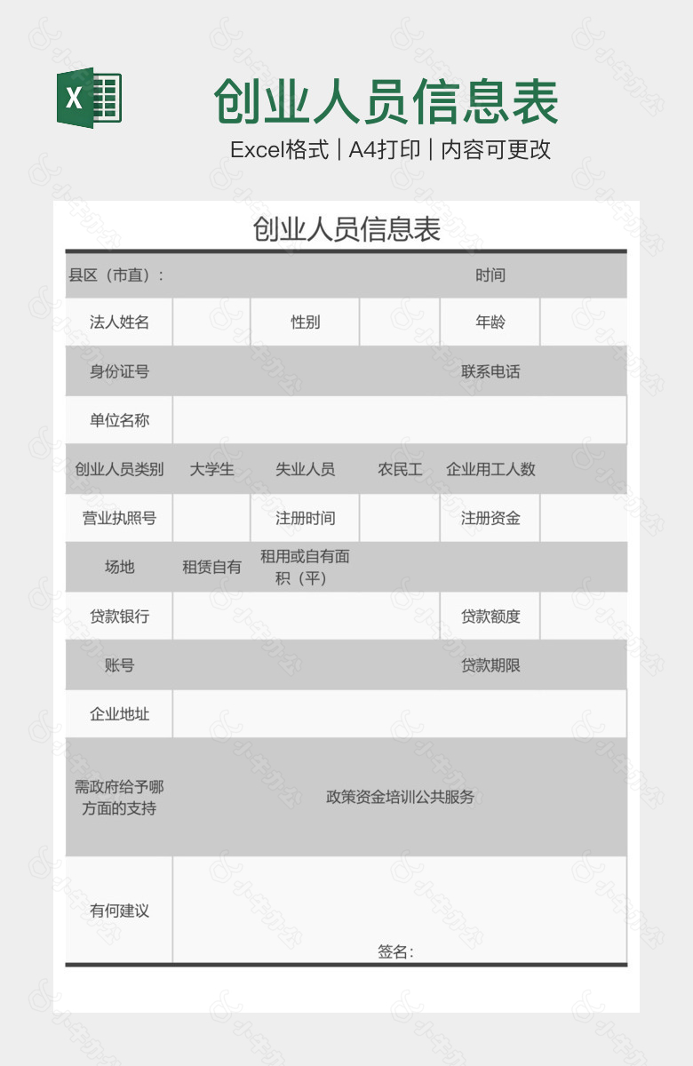 创业人员信息表