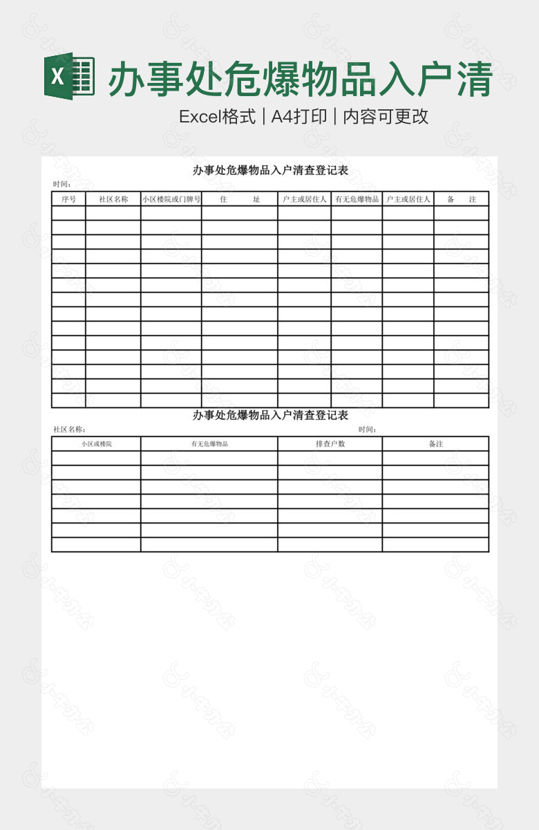 办事处危爆物品入户清查登记表