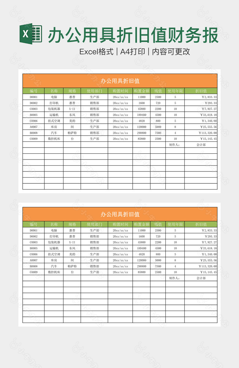 办公用具折旧值财务报表