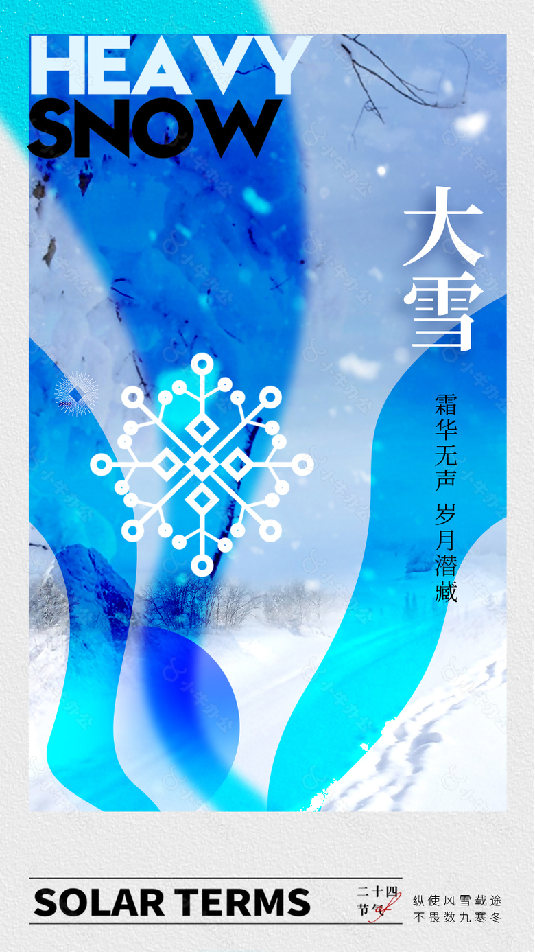 不畏数九寒冬大雪时节蓝色主题海报