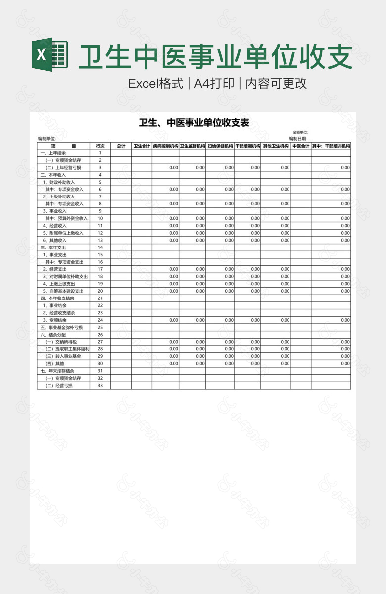 卫生中医事业单位收支明细表