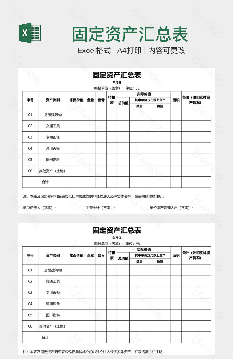 固定资产汇总表