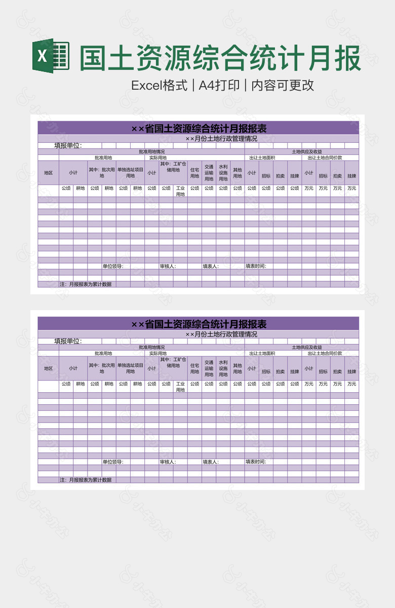 国土资源综合统计月报报表