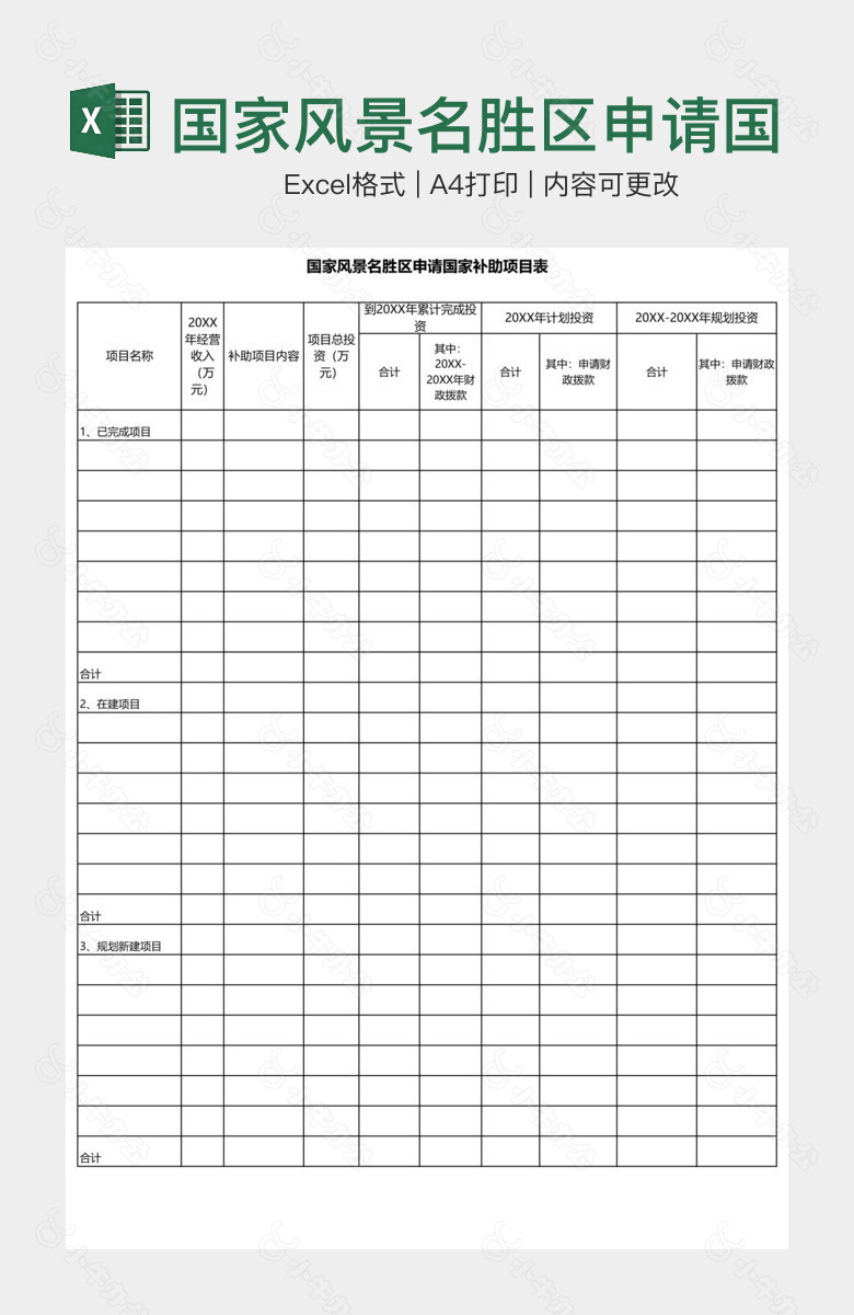 国家风景名胜区申请国家补助项目表