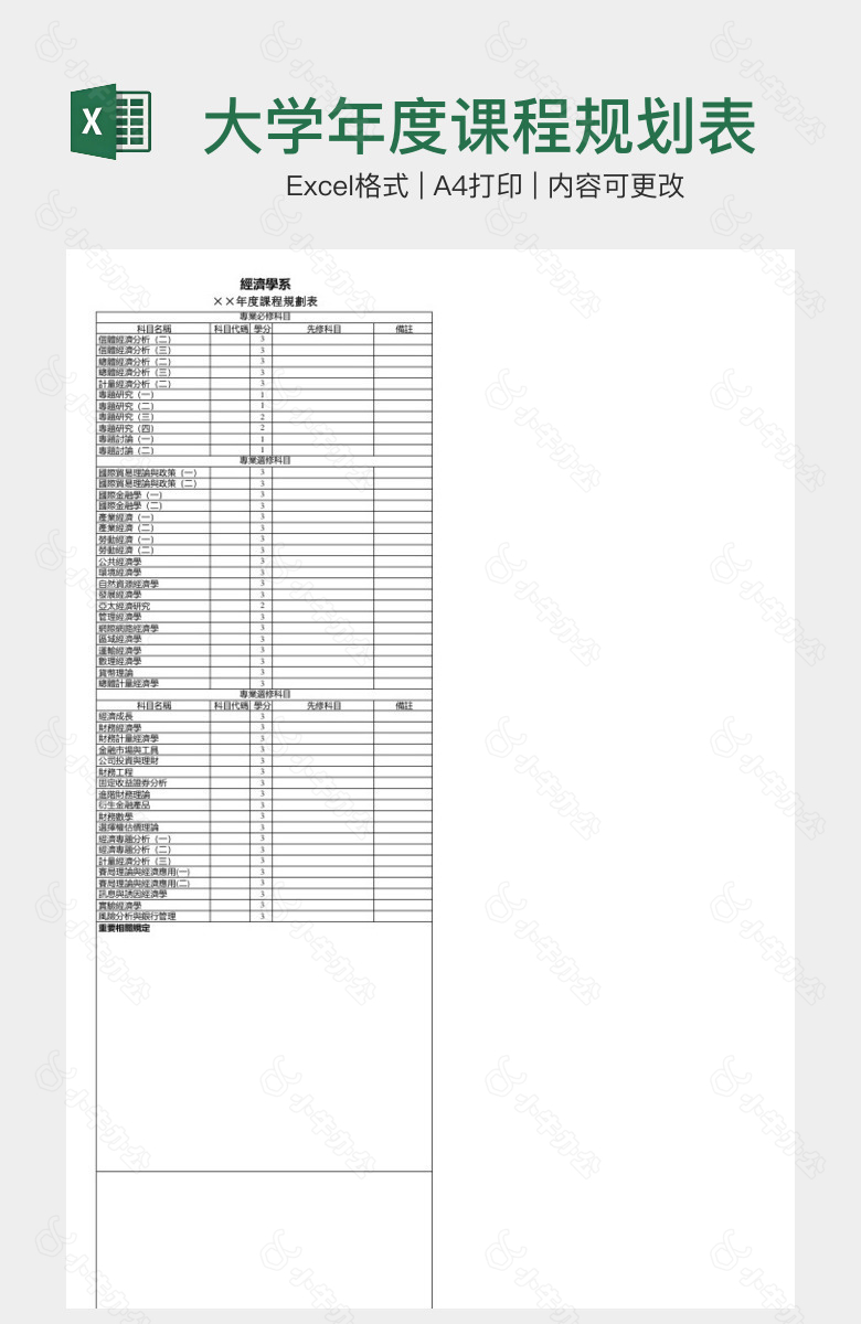 大学年度课程规划表