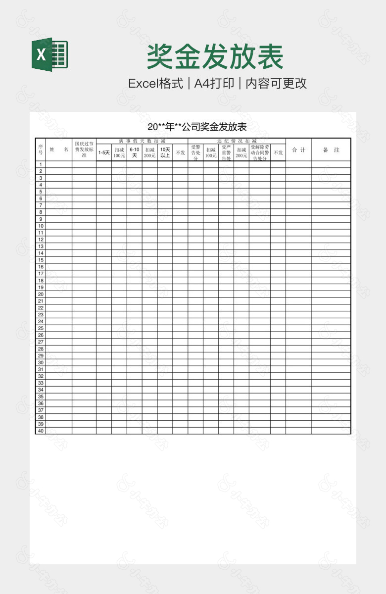 奖金发放表