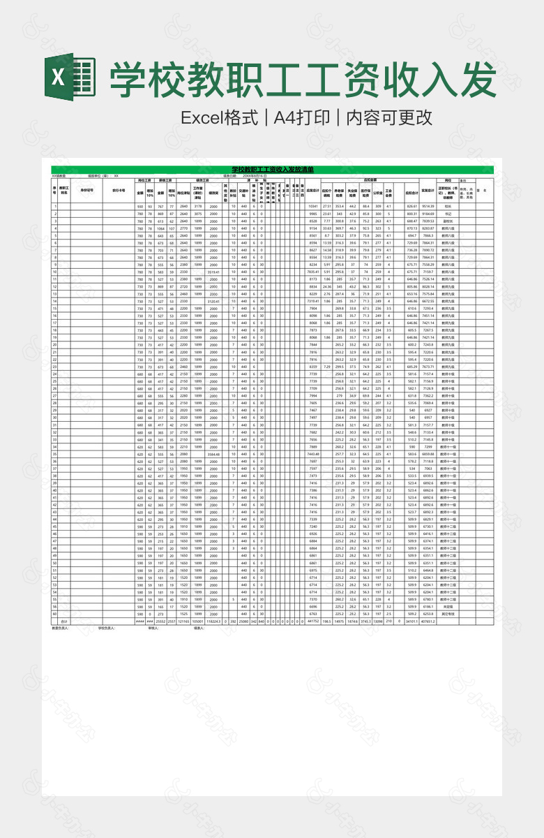 学校教职工工资收入发放清单