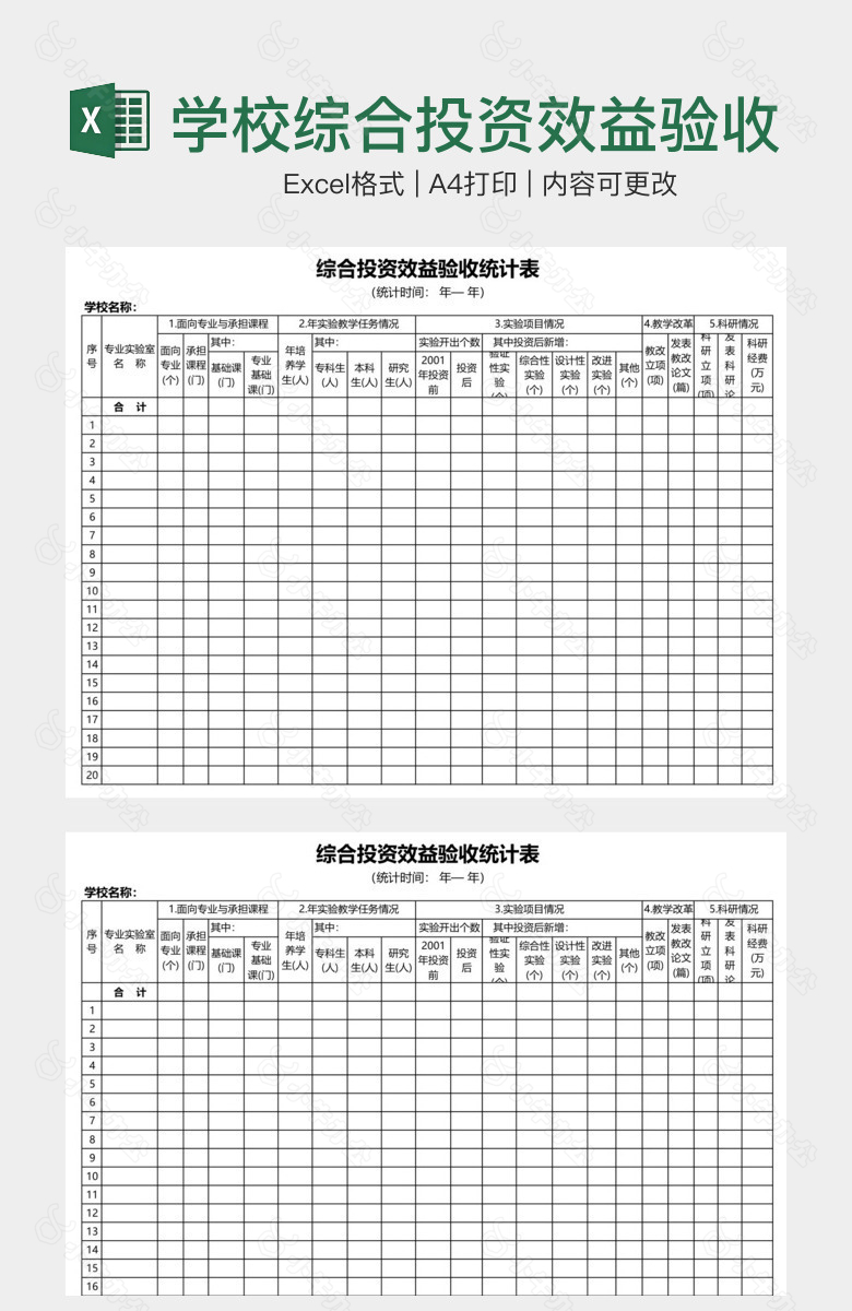 学校综合投资效益验收统计表