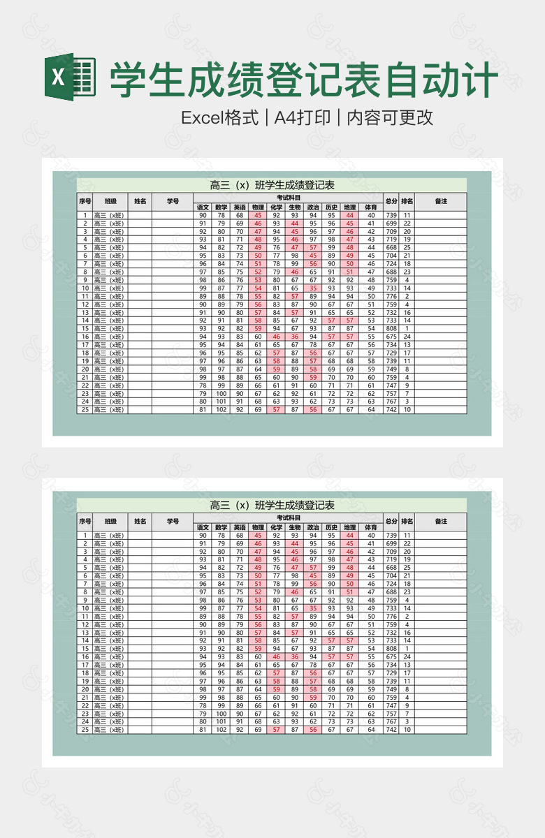 学生成绩登记表自动计分