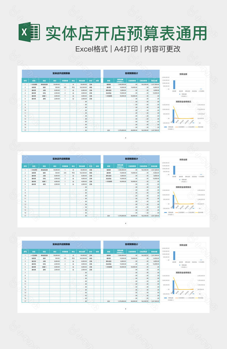 实体店开店预算表通用版