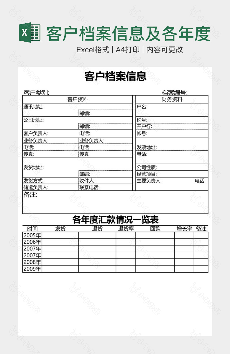 客户档案信息及各年度汇款情况一览表