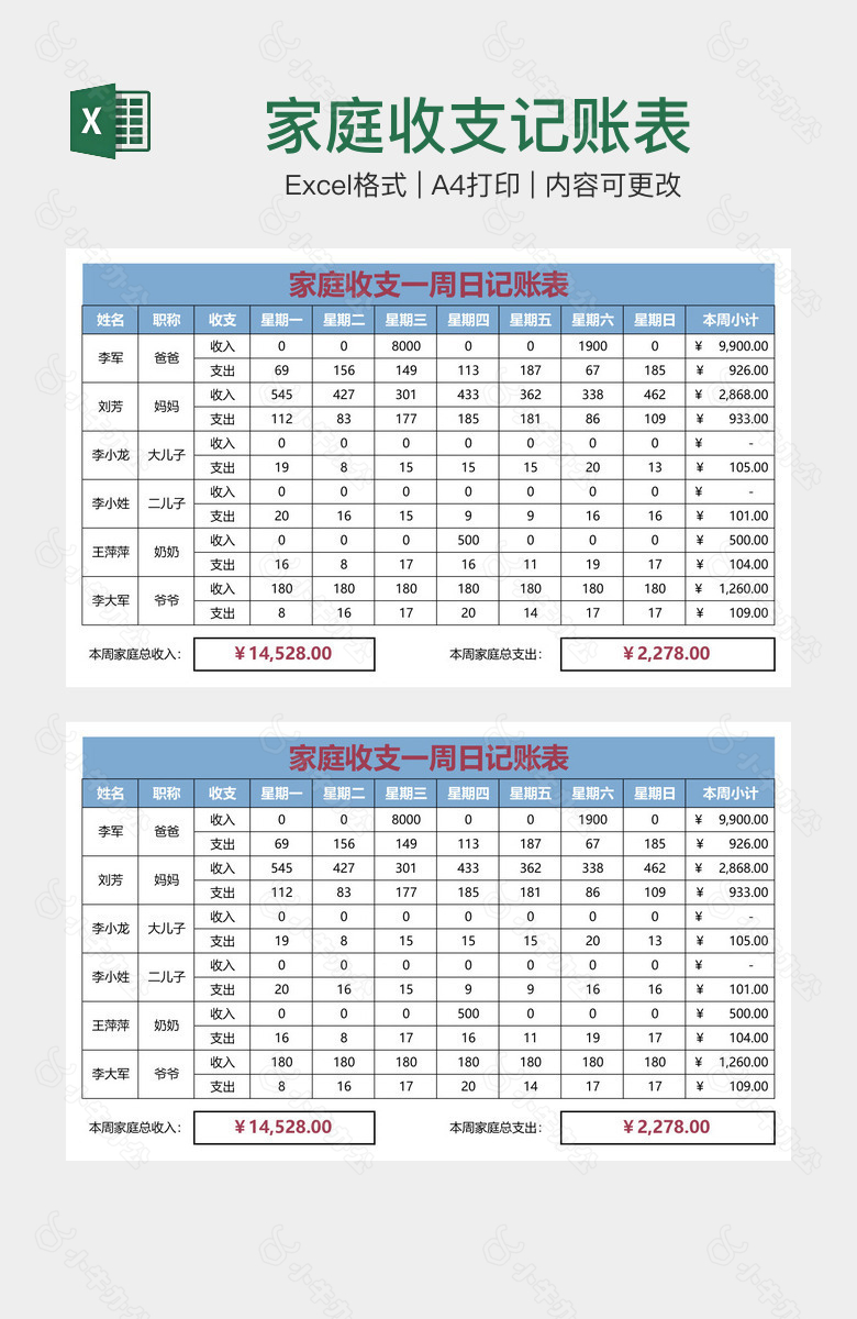 家庭收支记账表