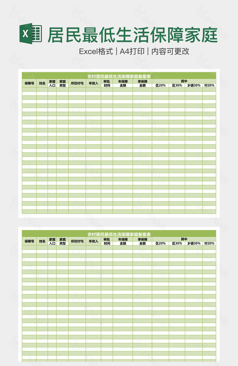 居民最低生活保障家庭备案表