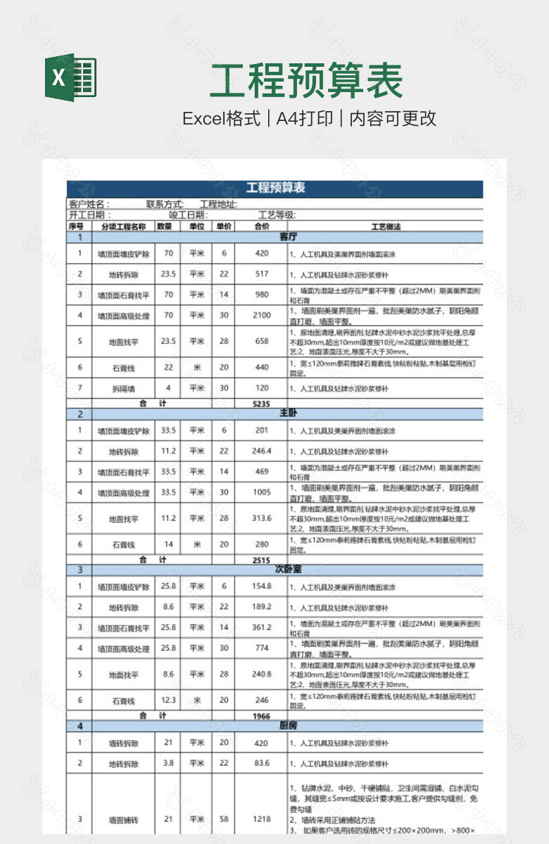 工程预算表