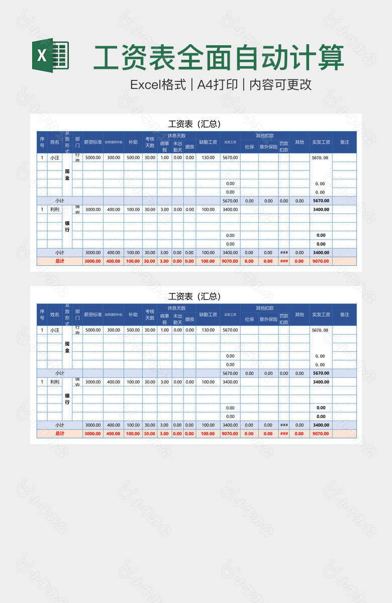 工资表全面自动计算