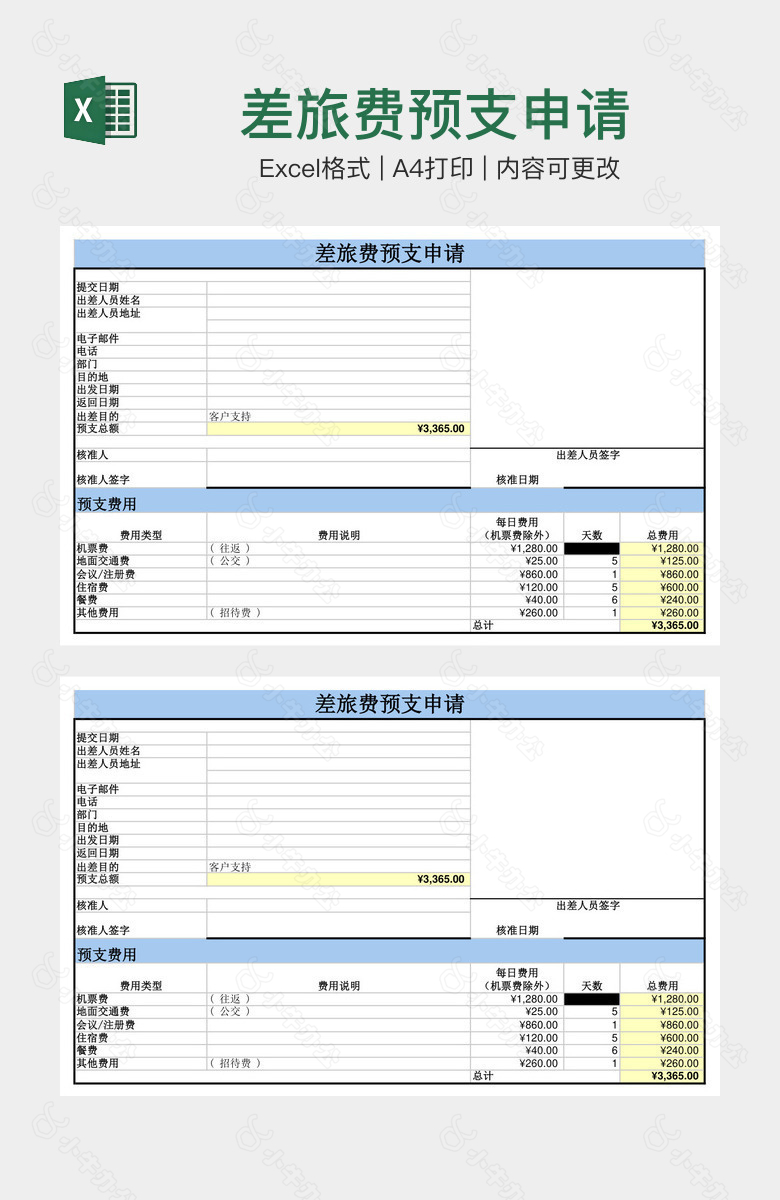 差旅费预支申请