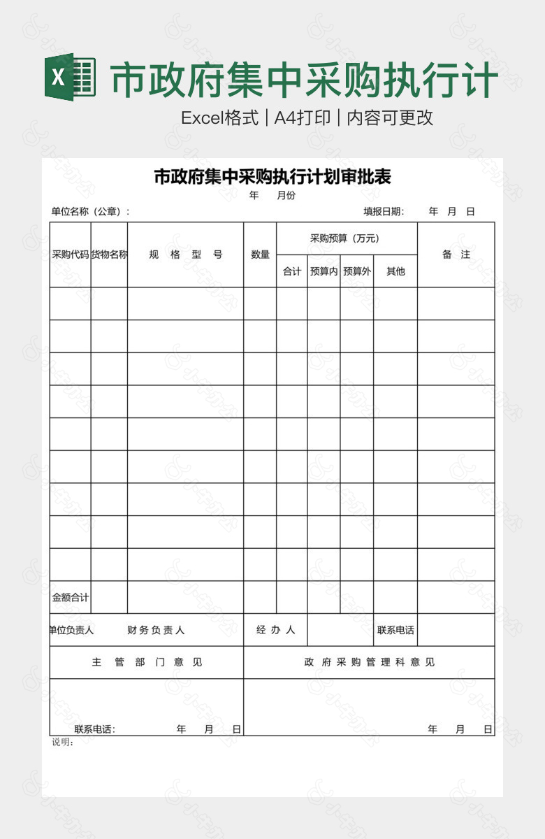 市政府集中采购执行计划审批