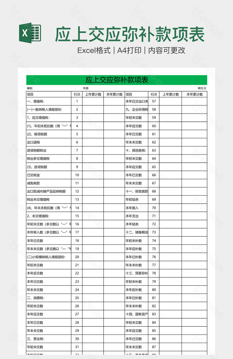 应上交应弥补款项表