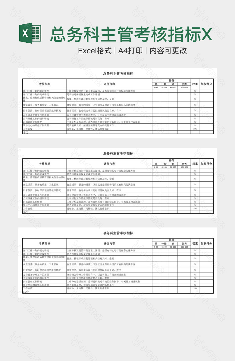 总务科主管考核指标XLS