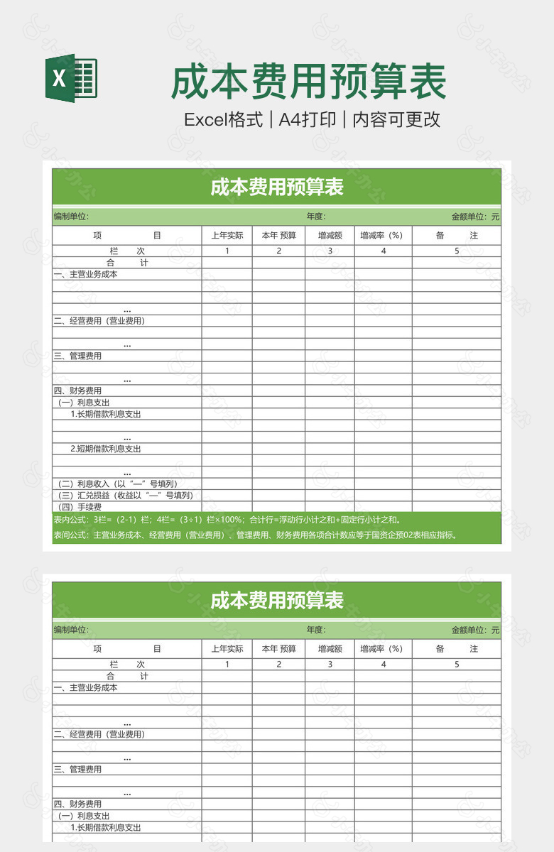 成本费用预算表