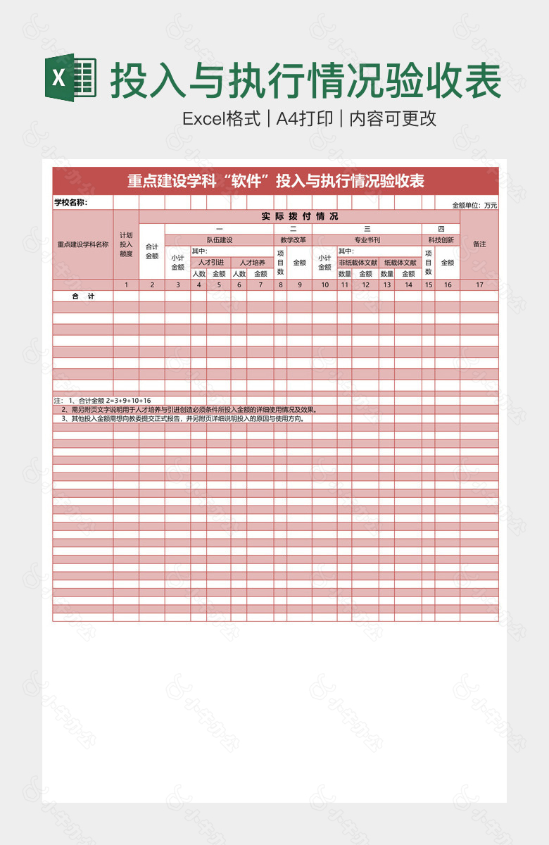 投入与执行情况验收表